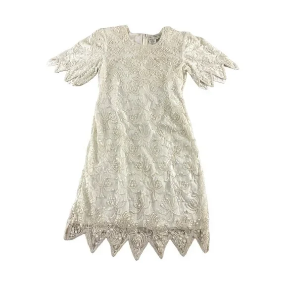 Vintage Gloria Vanderbilt Women's Ivory Lace Beaded Wedding Dress - 1XL - Picture 1 of 13